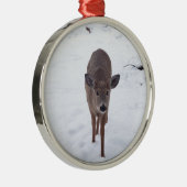 Doe hert in de sneeuwfotografie van Montana Wildli Metalen Ornament (Rechts)