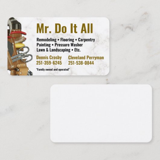 Doe het allemaal klusjesman Visitekaartje familie  (Voorkant / Achterkant)