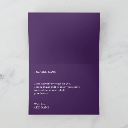 Doe het goed, sorry dat het zo moeilijk is, groete kaart (Binnen)