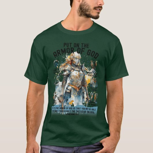 Doe het volledige wapenrusting van God aan Schild T-shirt (Voorkant)
