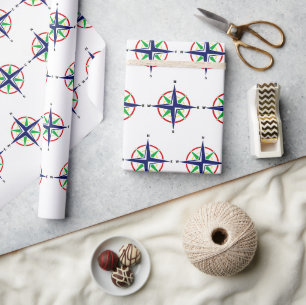 Doe-het-zelf 5 kleuren nautisch kompasroos cadeaupapier