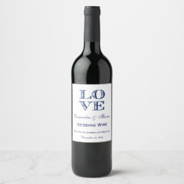 Doe-het-zelf-achtergrondkleur Navy Blue LOVE-tekst Wijn Etiket