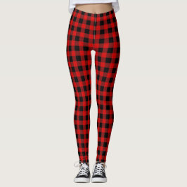Doe-het-zelf BG Helderrood Zwart Buffalo Plaid Tar Leggings
