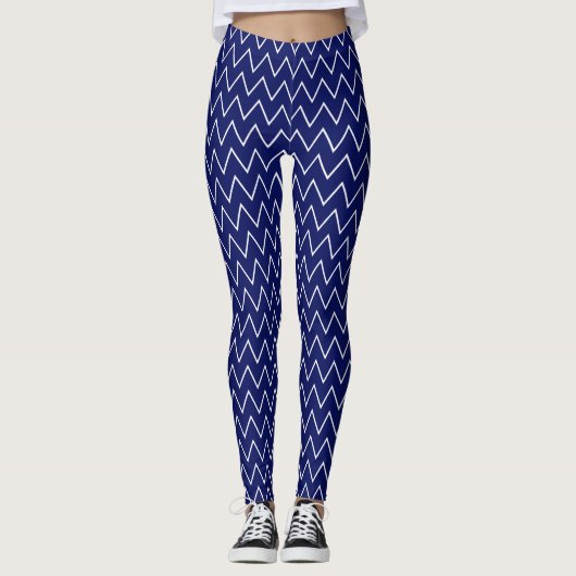 Doe-het-zelf BG LG dunne witte chevron zigzag stre Leggings (Voorkant)