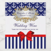 Doe-het-zelf BG Navy Witte Anker Streep Rode Strik Wijn Etiket (Enkel label)