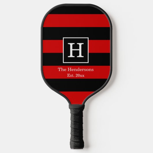Doe-het-zelf BG Streep Frame Naam Initiaal Rood Zw Pickleball Paddle (Voorkant)