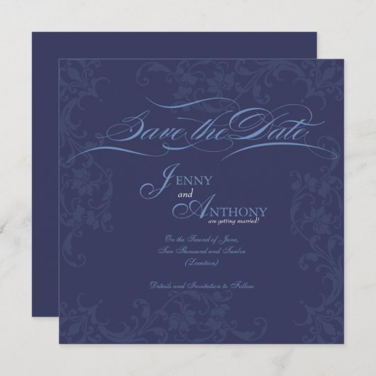 Doe-het-zelf Blauwe Save the Date Trouw Aankondigi (Voorkant / Achterkant)