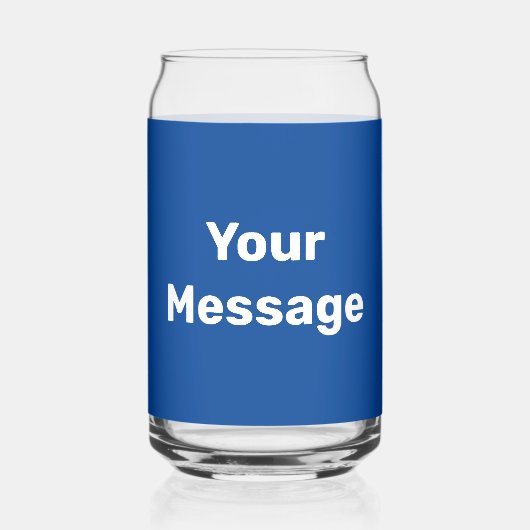 Doe het zelf Deep Blue en White Text Sjabloon Blikvorm Glas (Voorkant)