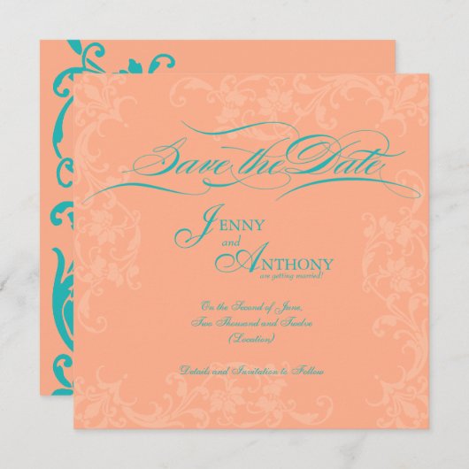 Doe-het-zelf elegante script save-the-date in kora kaart (Voorkant / Achterkant)