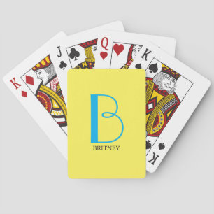 Doe-het-zelf grote monogram & naam, luchtblauw/zwa pokerkaarten