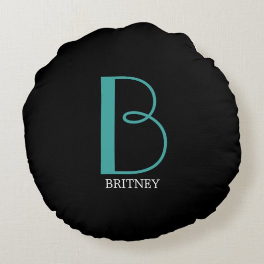 Doe-het-zelf grote monogram & naam, Teal/Witte tek Rond Kussen (Achterkant)
