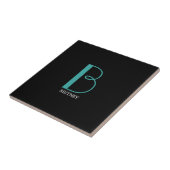 Doe-het-zelf grote monogram & naam, teal/witte tek tegeltje (Zijkant)