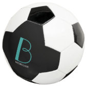 Doe-het-zelf grote monogram & naam, teal/witte tek voetbal (Drie kwart)