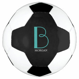 Doe-het-zelf grote monogram & naam, teal/witte tek voetbal