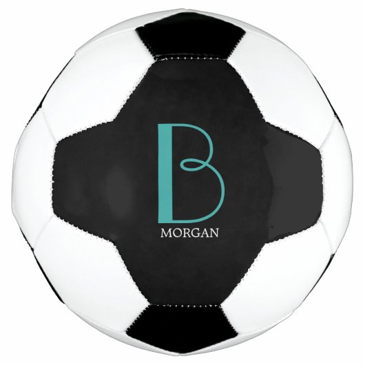 Doe-het-zelf grote monogram & naam, teal/witte tek voetbal (Voorkant)