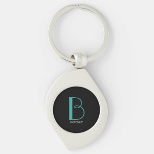 Doe-het-zelf grote monogram & naam, turkoois/witte sleutelhanger