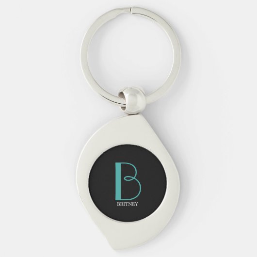 Doe-het-zelf grote monogram & naam, turkoois/witte sleutelhanger (Voorkant)