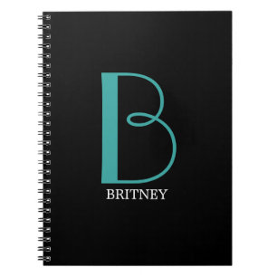 Doe-het-zelf grote monogram & naam, turquoise/witt notitieboek