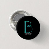 Doe-het-zelf grote monogram & naam, turquoise/witt ronde button 3,2 cm (Voorkant /achterkant)