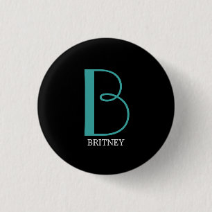 Doe-het-zelf grote monogram & naam, turquoise/witt ronde button 3,2 cm