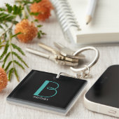 Doe-het-zelf grote monogram & naam, turquoise/witt sleutelhanger (Voorkant Rechts)