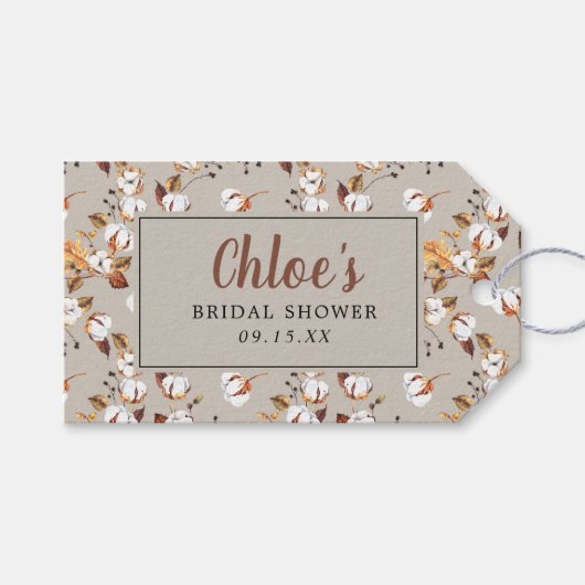 Doe-het-zelf herfstbladeren witte bloemige bruidsd cadeaulabel (Voorkant (Horizontaal))