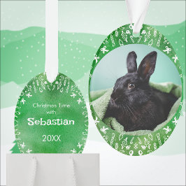 Doe-het-zelf kerstornament met konijn op groene ov ornament
