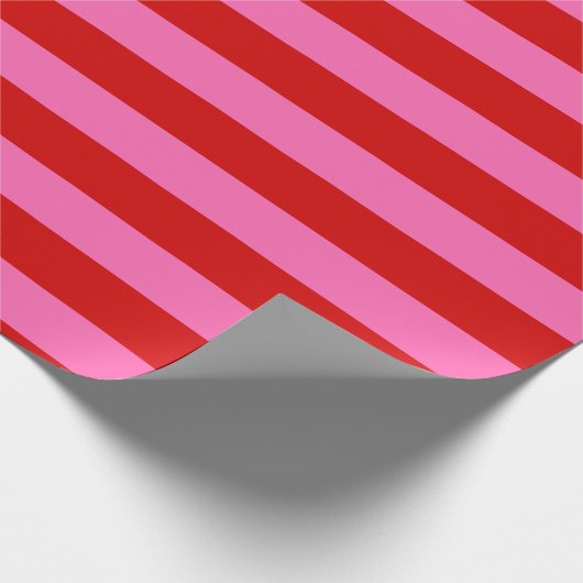 Doe-het-zelf Kleur 2” Preppy Streep Roze Rood Cadeaupapier (Hoek)