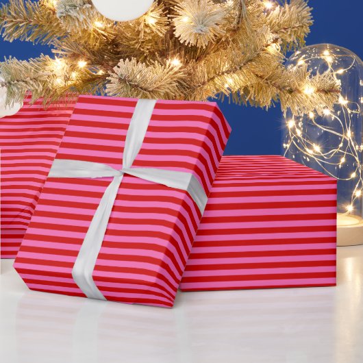 Doe-Het-Zelf Kleur Medium Preppy Streep Rood Roze Cadeaupapier (Feestdagen)