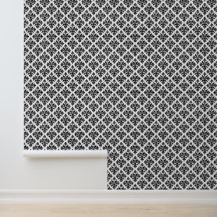 Doe-het-zelf Kleuren Bloemendamask #3 Zwart Wit Behang