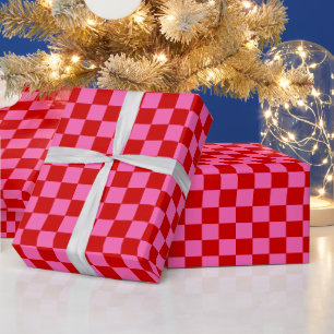 Doe-het-zelf kleuren Check Checkerboard Roze Rood Cadeaupapier