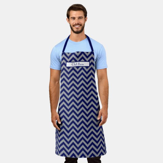 Doe-het-zelf kleuren Chevron Streep Navy Dk Grijs Schort (Gedragen)