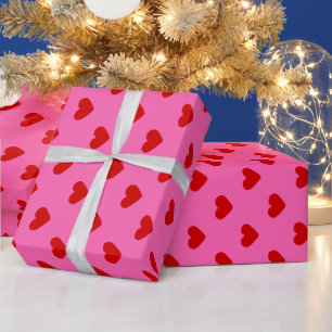 Doe-Het-Zelf Kleuren Harten Patroon Heet Roze Rood Cadeaupapier