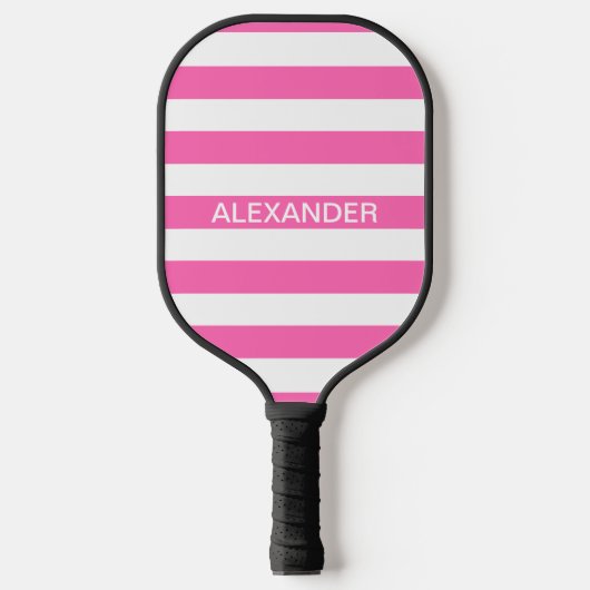 Doe-het-zelf kleuren Heet Roze Witte Strepen Naam Pickleball Paddle (Voorkant)