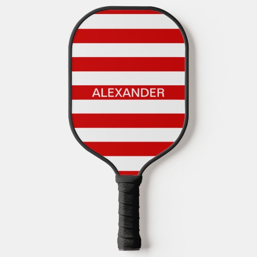 Doe-het-zelf kleuren Rood Witte Strepen Naam Monog Pickleball Paddle (Voorkant)