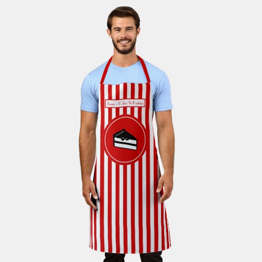 Doe-het-zelf Kleuren Verticale Streep Rood Wit Cak Schort (Gedragen)