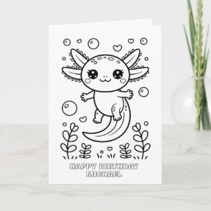 Doe-het-zelf kleurkaart gevouwen axolotls verjaard kaart