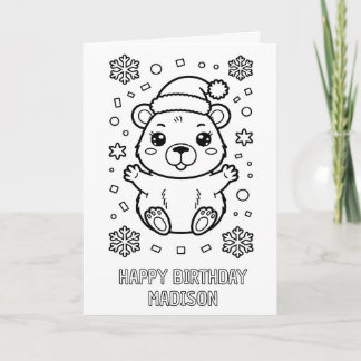 Doe-het-zelf kleurplaat opgevouwen kerst capybara kaart