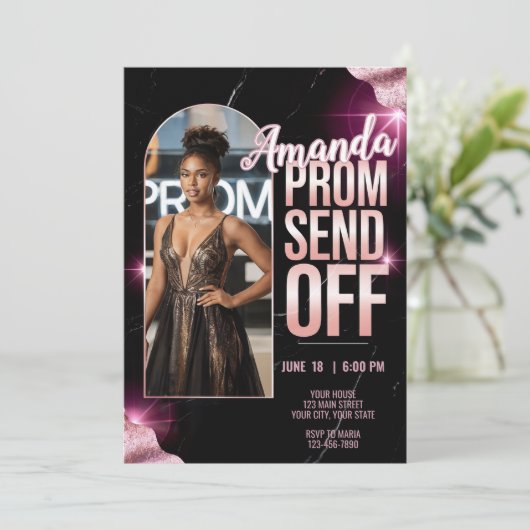 Doe-het-zelf Luxe Afscheidsfeestje Prom Black Pink Kaart (Staand voorkant)
