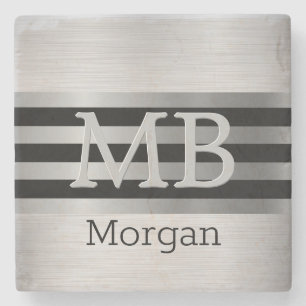 Doe-het-zelf monogram/naam Bk/zilveren strepen geb Stenen Onderzetter