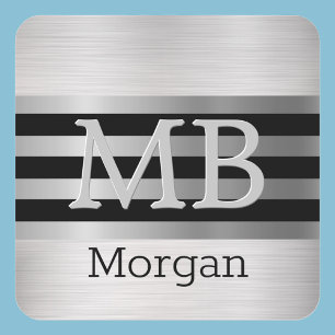 Doe-het-zelf monogram/naam Bk/zilveren strepen geb Vierkante Sticker