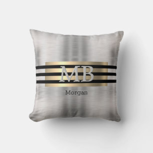 Doe-het-zelf-monogram & naam, geel goud geborsteld kussen