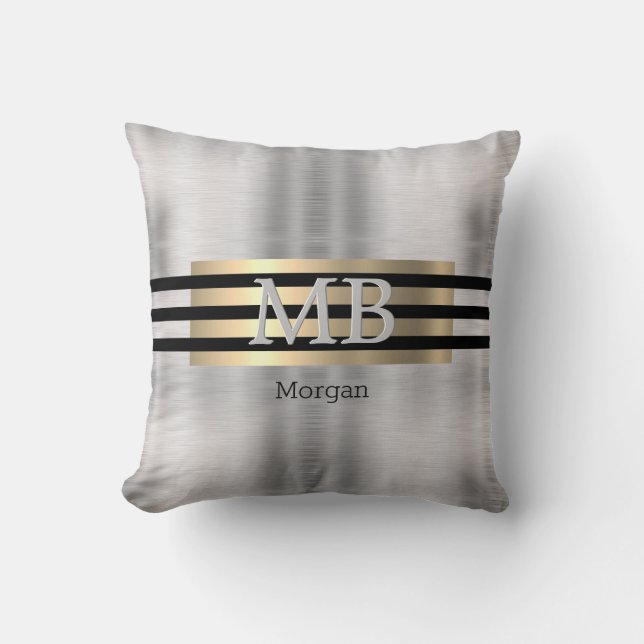 Doe-het-zelf-monogram & naam, geel goud geborsteld kussen (Voorkant)