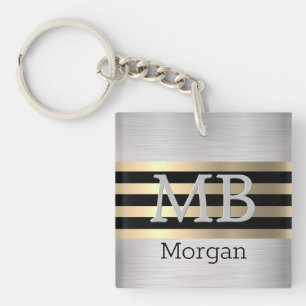 Doe-het-zelf-monogram & naam, geel goud/zwart gebo sleutelhanger