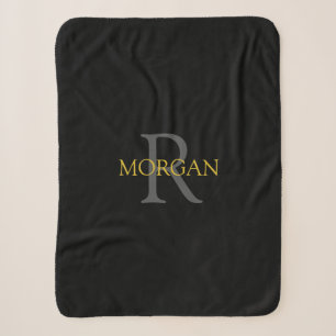 Doe-het-zelf monogram naam goud & donkergrijze tek sherpa deken