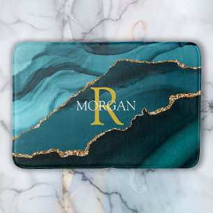 Doe-het-zelf monogram/naam goud/wit, zwart/teal ag badmat