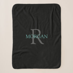 Doe-het-zelf monogram naam teal & donkergrijze tek sherpa deken