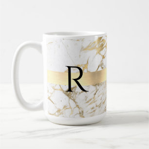 Doe-het-zelf-monogram Zwarte tekst, wit & goud mar Koffiemok