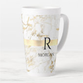 Doe-het-zelf-monogram zwarte tekst, wit & goud mar latte mok (Rechterhoek)