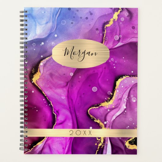 Doe-het-zelf naam & jaar, rood-paarse & gouden ink planner (Voorkant)